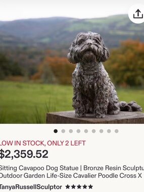 Gray Cavapoo Garden Statue - Bronze Resin by Tanya Russell Sculptor